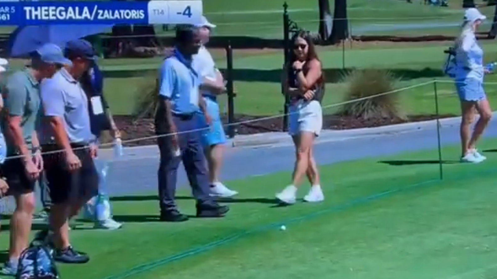 Sahith Theegala's father pretends to kick his son's golf ball