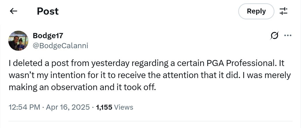 Golf fan deleted his post