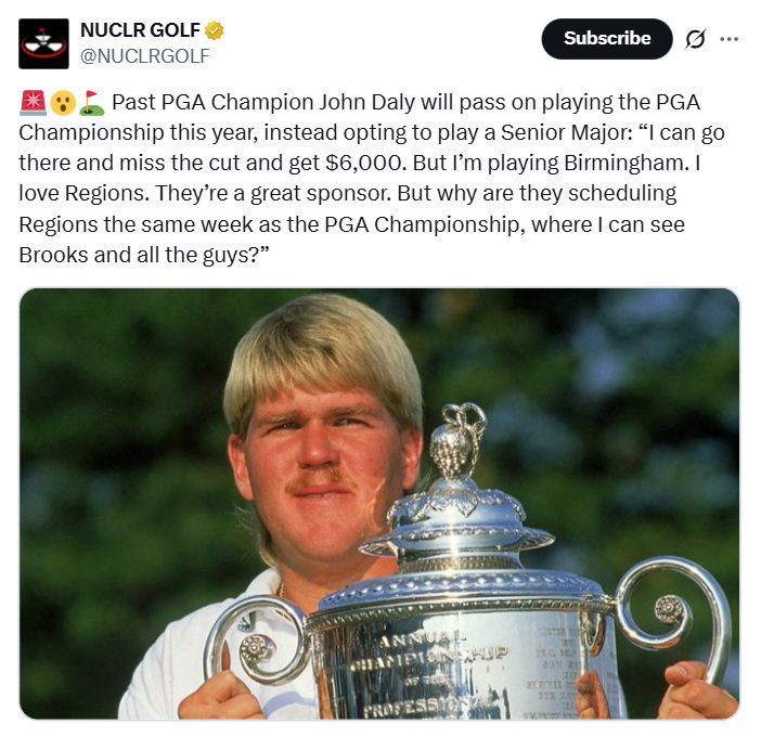 Daly is opting out of the PGA