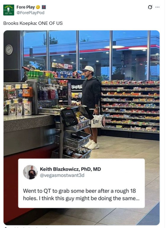 Koepka buys a crate of beer 