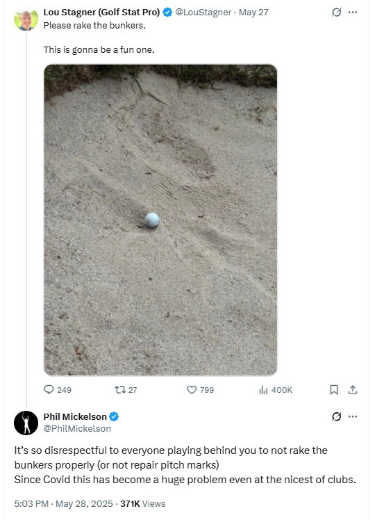 Mickelson's response to an unraked bunker