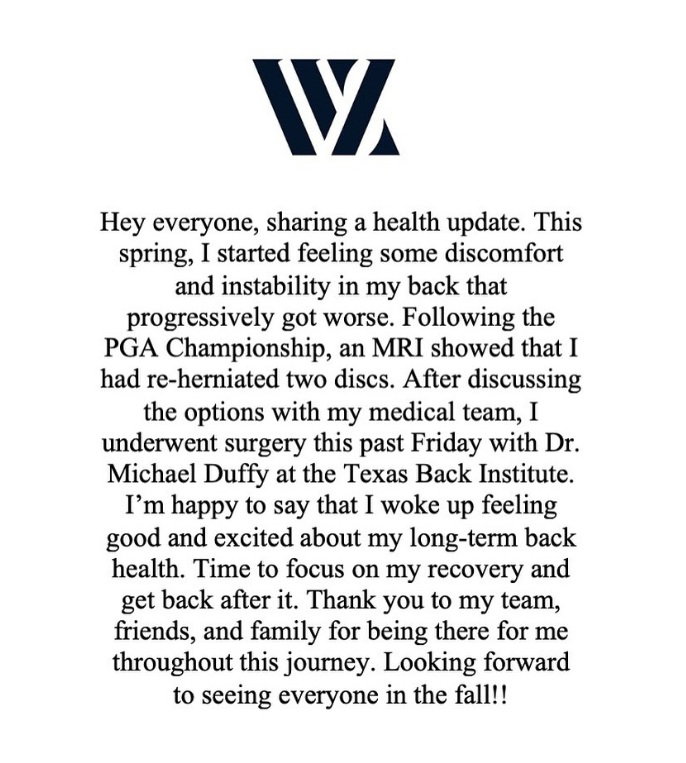 Zalatoris has undergone surgery