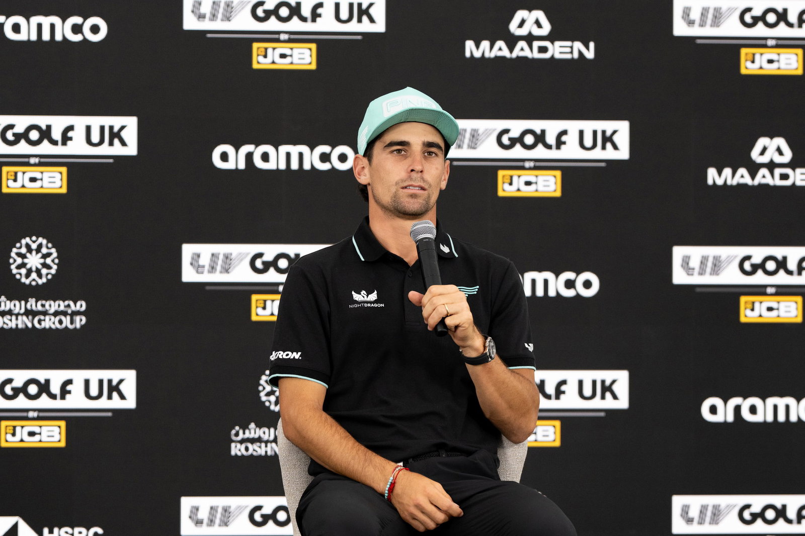 Niemann speaking to reporters at LIV UK