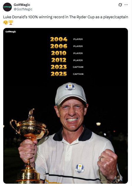 Donald has a 100% record in Ryder Cup history