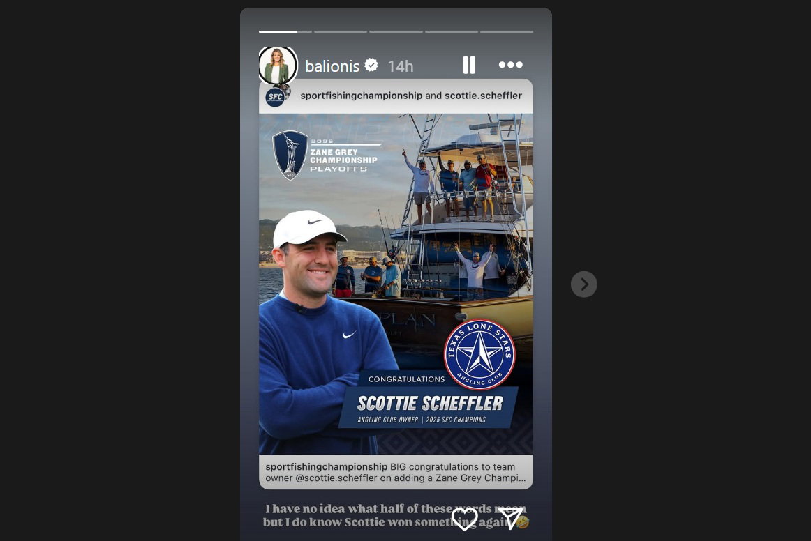 Amanda Balionis has reacted to Scheffler's fishing win