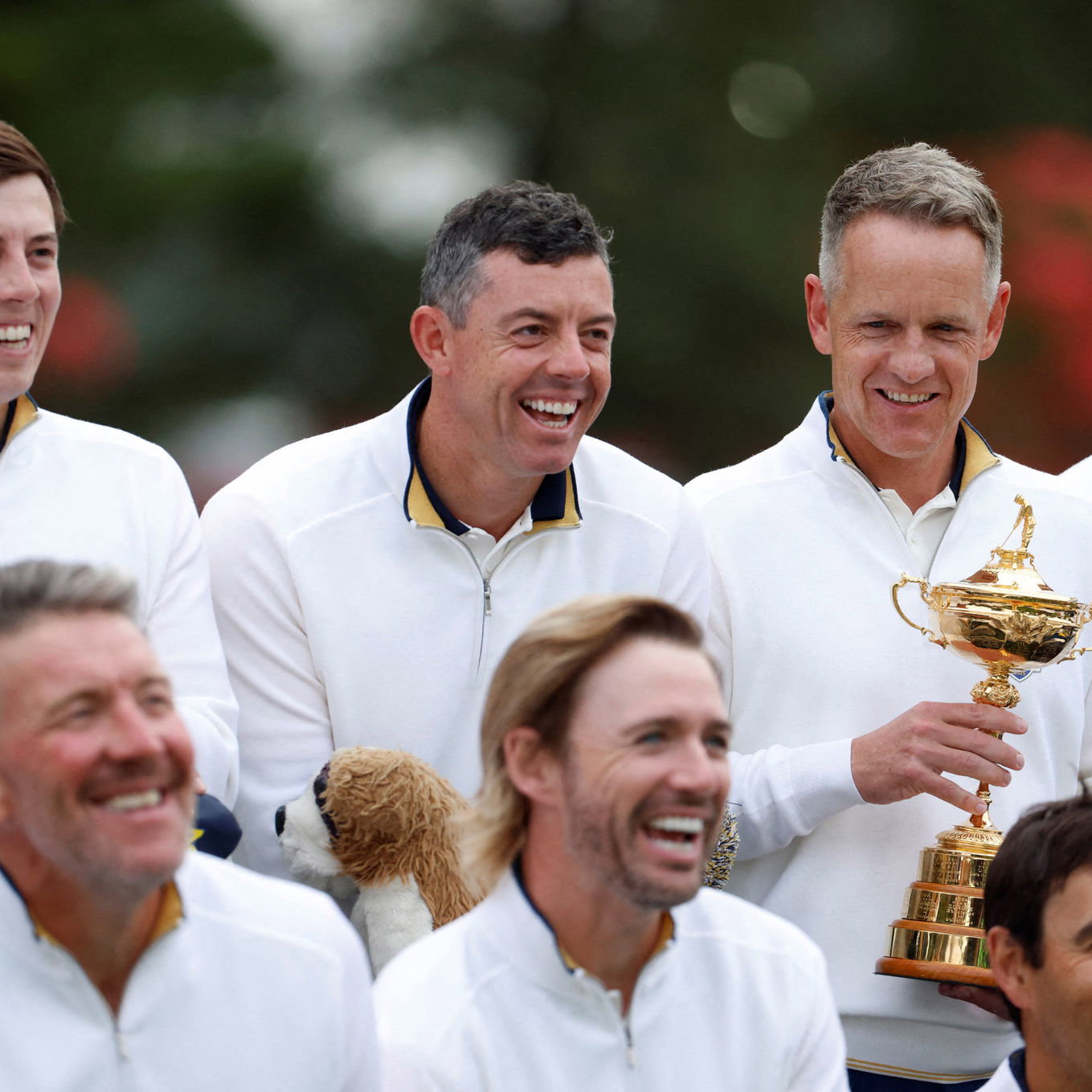 The European Ryder Cup team share at laugh at Bethpage Black
