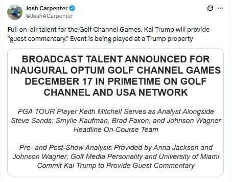 Kai will provide guest commentary at Golf Channel Games