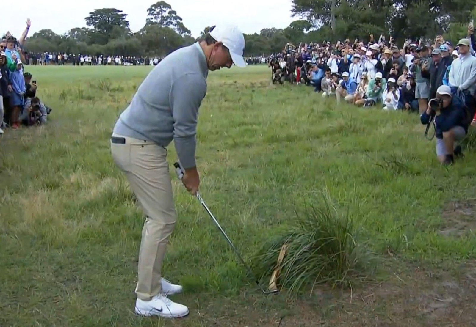 Rory McIlroy hits off a banana peel (X/Twitter)