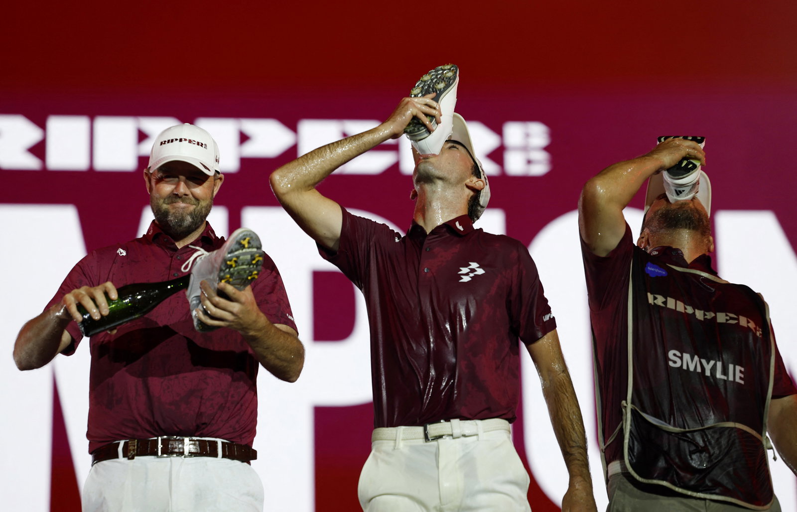 Elvis Smylie does a shoey on stage with Ripper GC