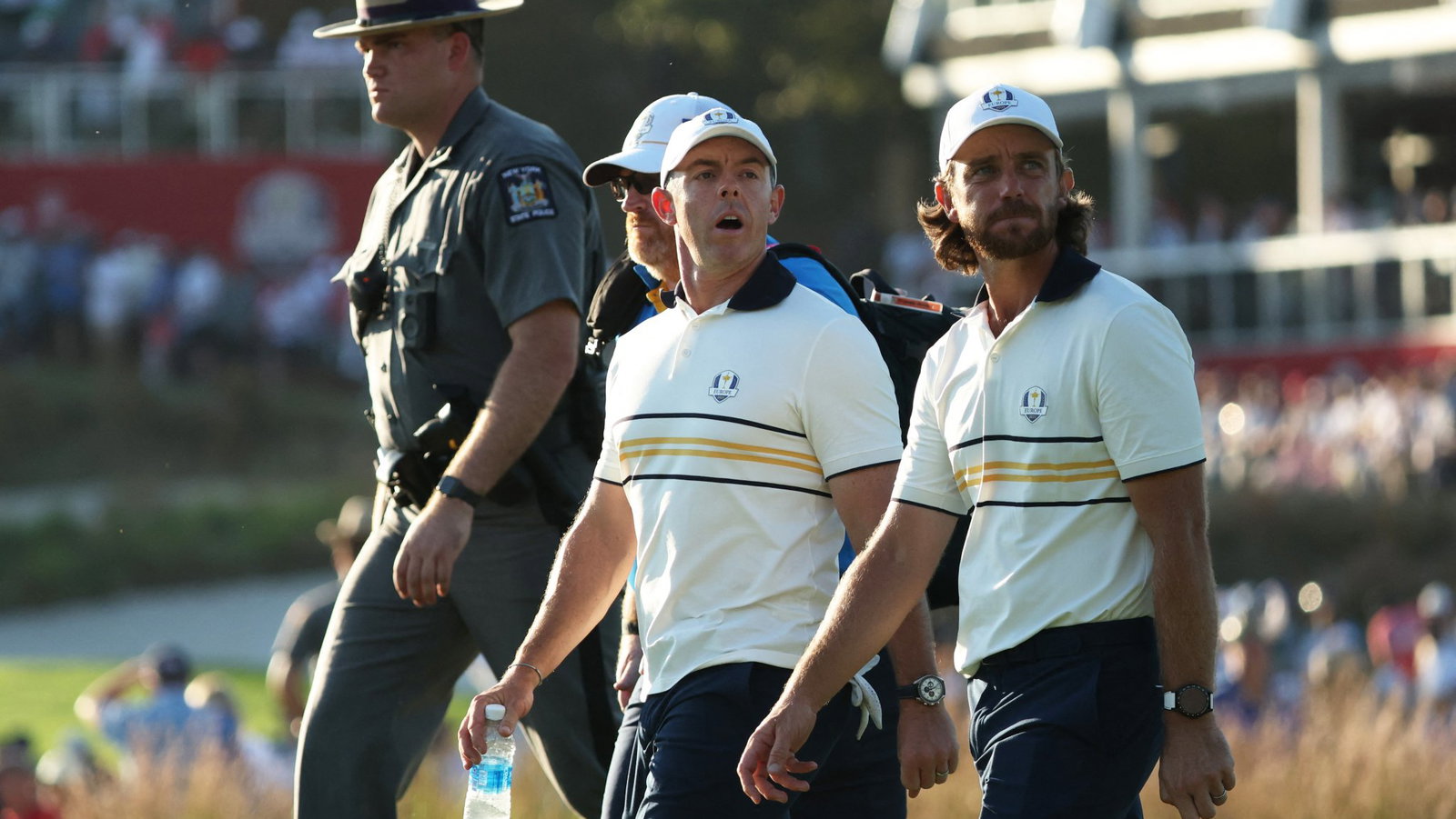 Rory McIlroy and Tommy Fleetwood during the 2025 Ryder Cup