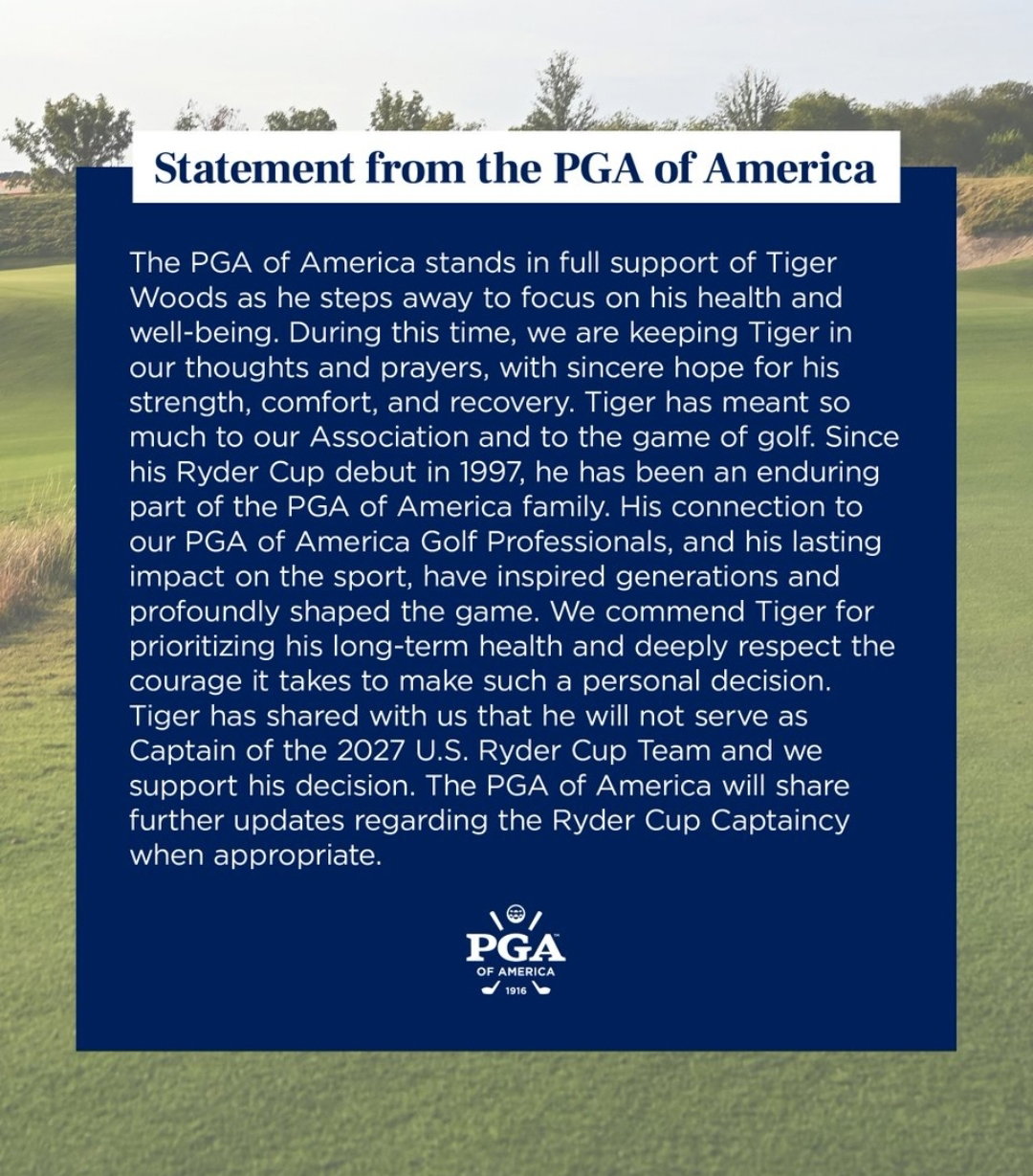 PGA's statement in full on Woods