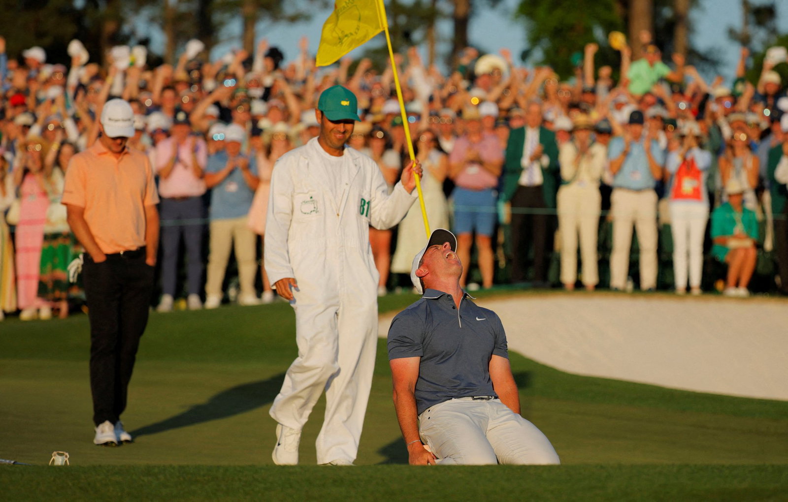 Rory McIlroy celebrates winning the 2025 Masters