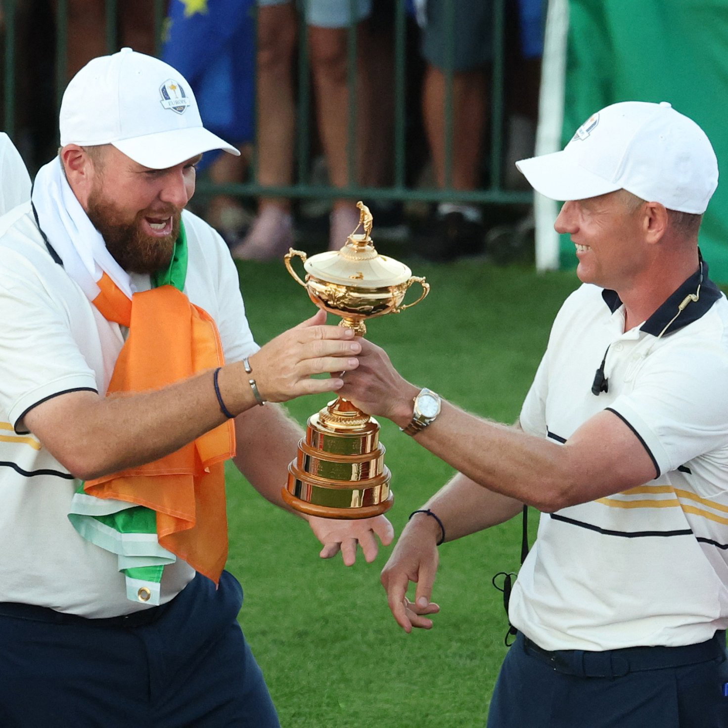 Ireland's Shane Lowry with captain Luke Donald