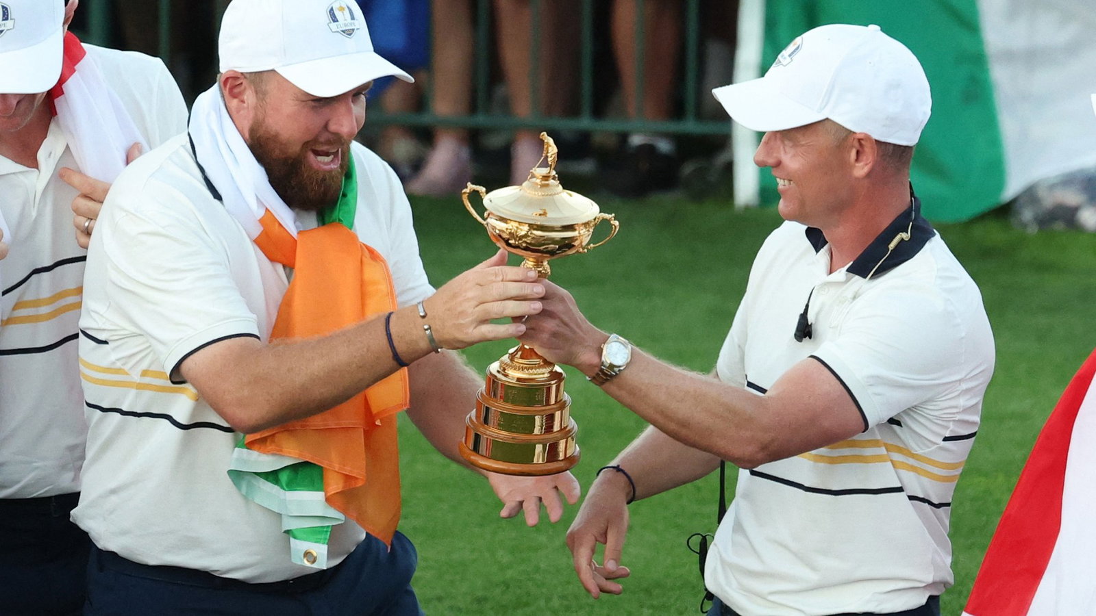 Ireland's Shane Lowry with captain Luke Donald