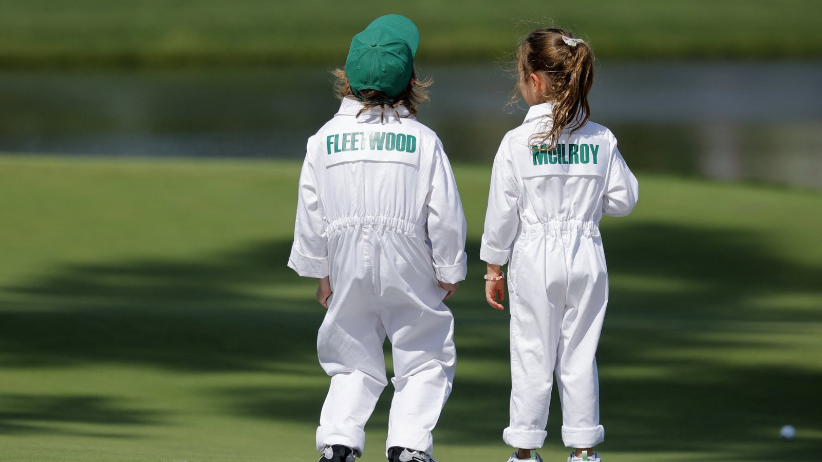 Tommy Fleetwood's son Frankie and Rory McIlroy's daughter Poppy at the Masters Par 3 Contest