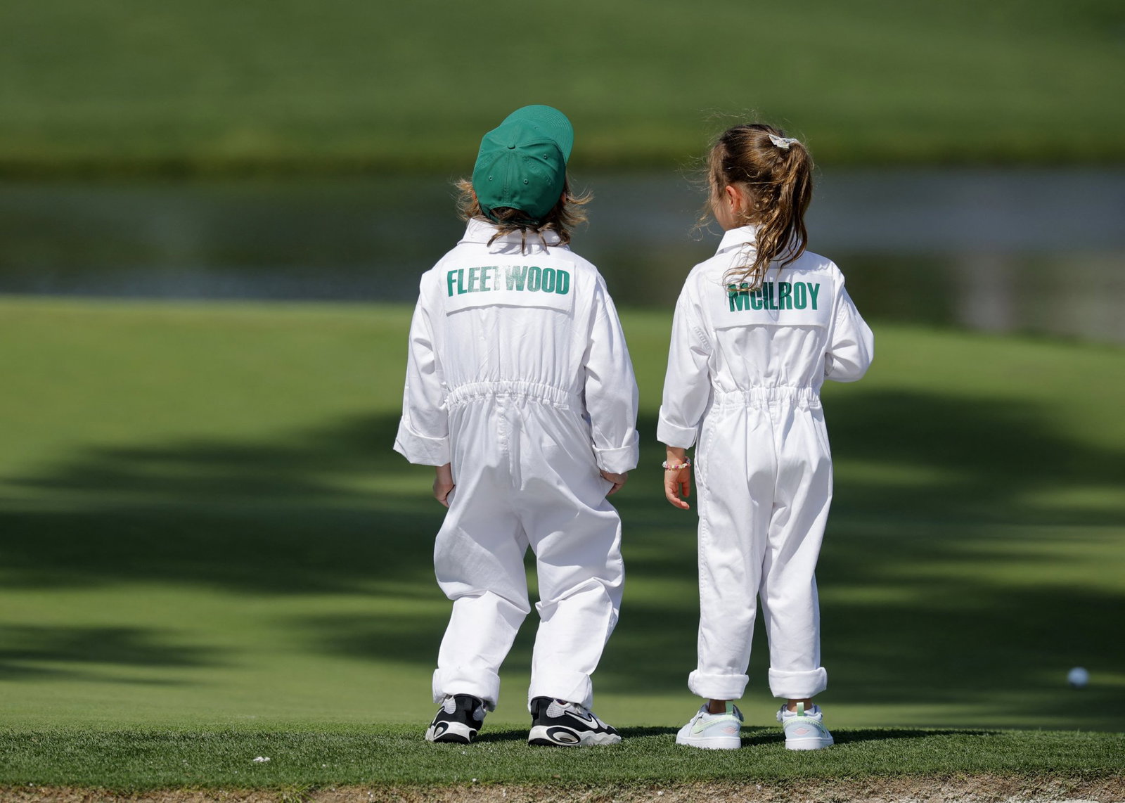 Tommy Fleetwood's son Frankie and Rory McIlroy's daughter Poppy at the Masters Par 3 Contest