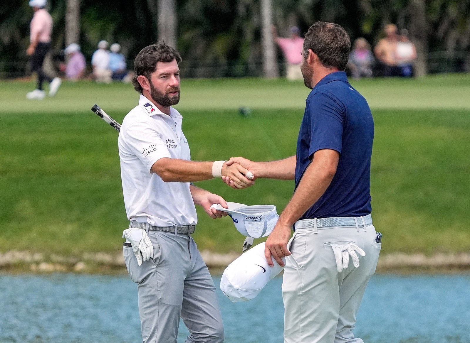 Young and Scheffler shake hands on 18