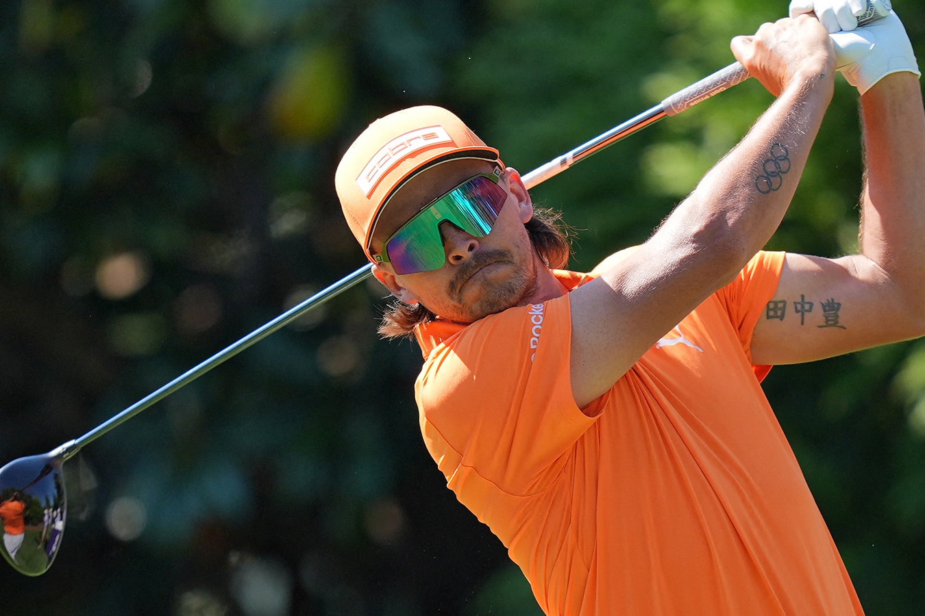 Rickie Fowler tees off on the sixteenth hole during the final round of the Truist Championship. Image: Reuters