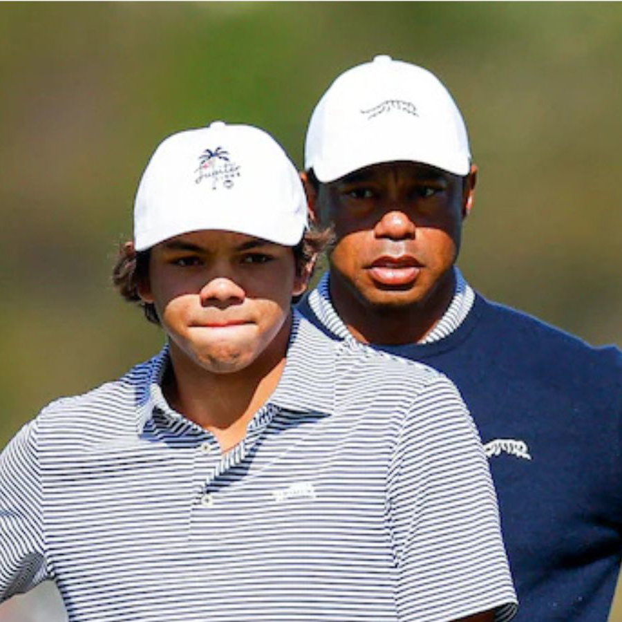 Charlie Woods with his dad Tiger Woods