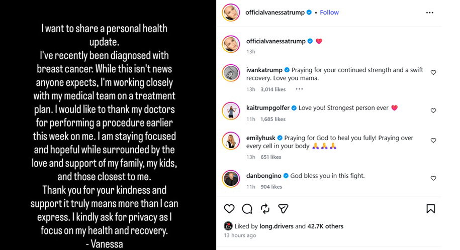 Vanessa Trump's social media announcement