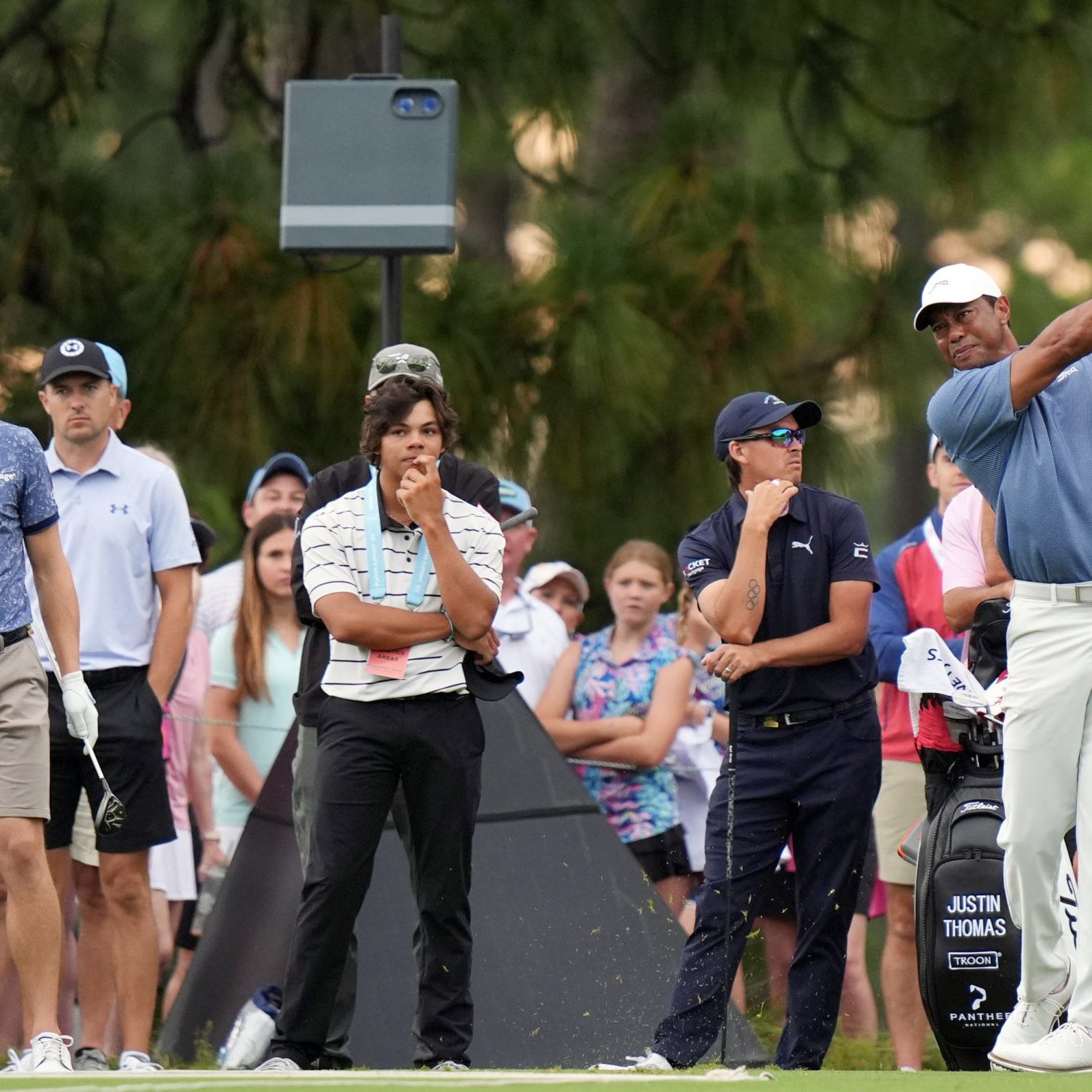 Charlie Woods watches his Tiger in a practice round ahead of the 2024 U.S. Open