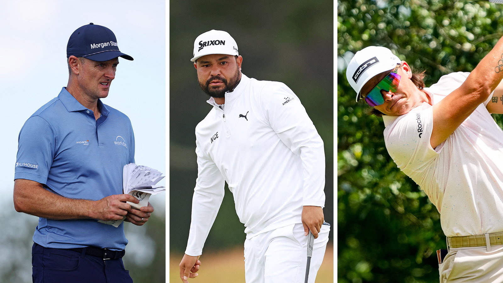 Justin Rose, J.J. Spaun and Rickie Fowler. Images: Reuters