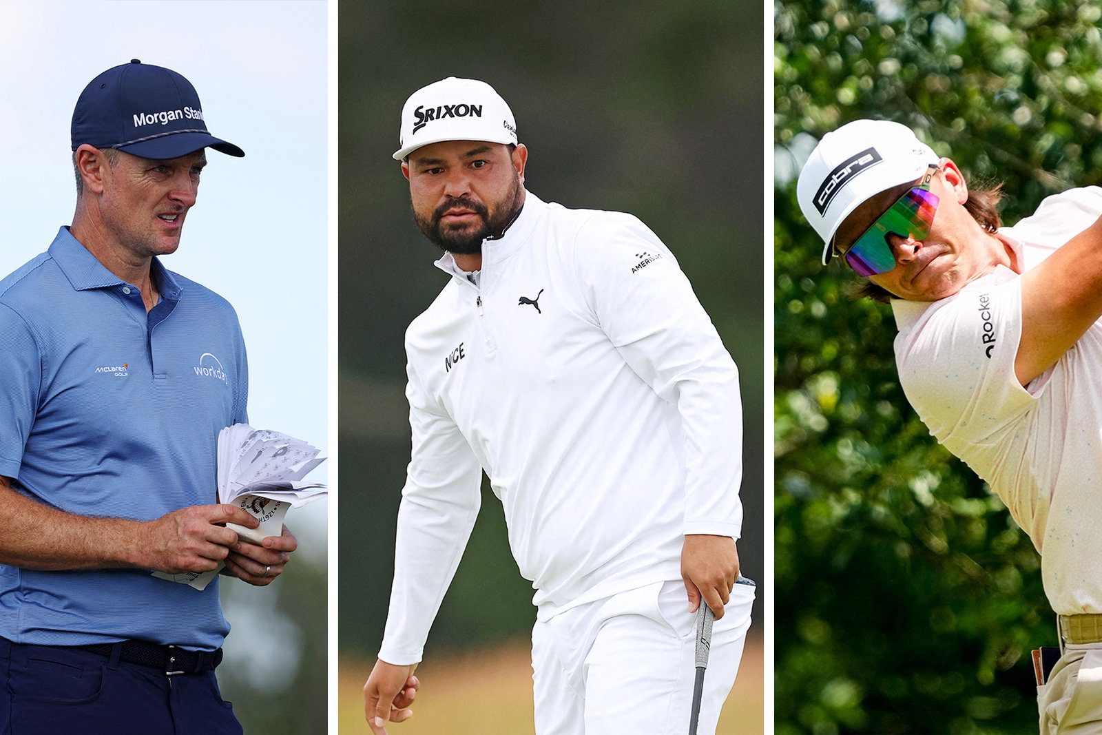 Justin Rose, J.J. Spaun and Rickie Fowler. Images: Reuters