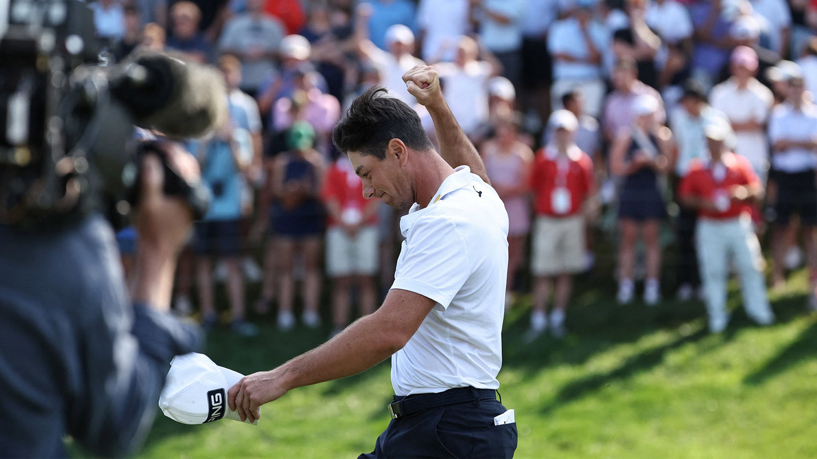Viktor Hovland celebrates victory at the 2026 Travelers Championship. Image: Reuters