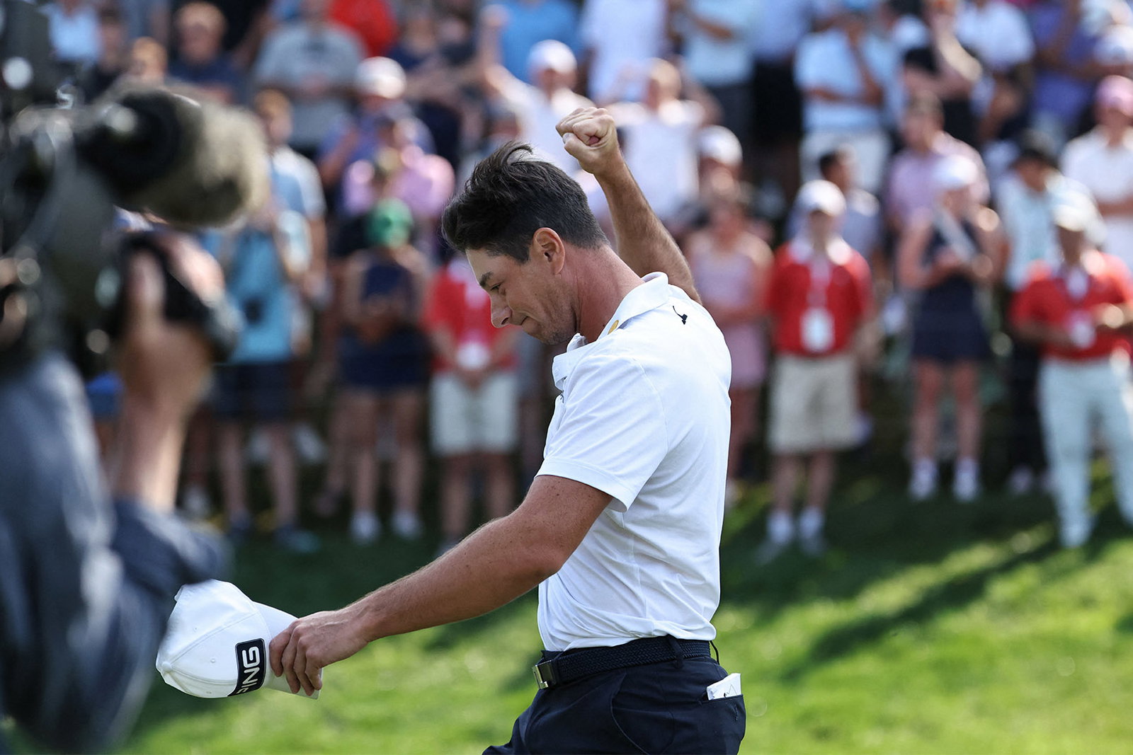 Viktor Hovland celebrates victory at the 2026 Travelers Championship. Image: Reuters
