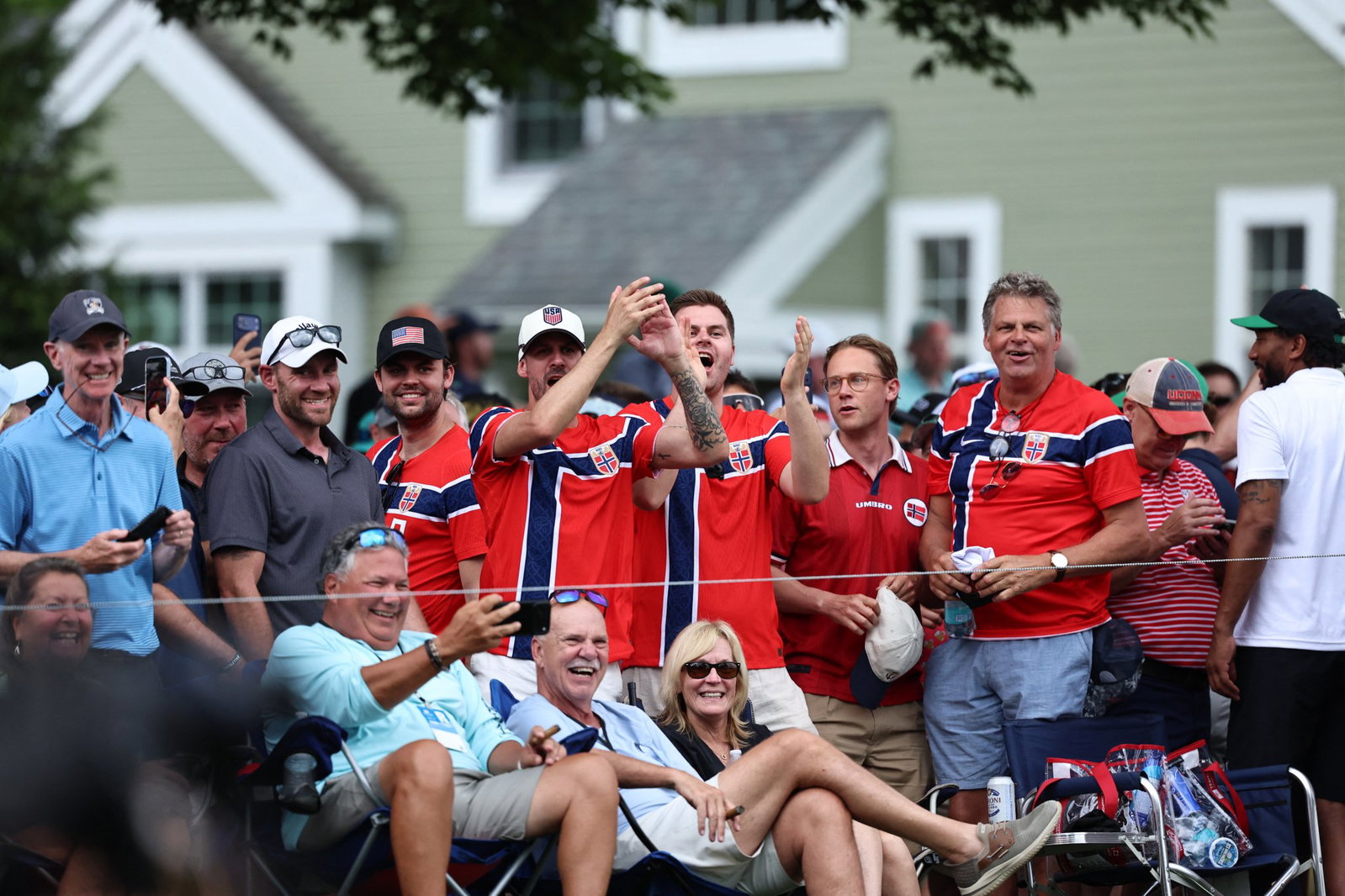 Norwegian fans supporting Viktor Hovland at the Travelers