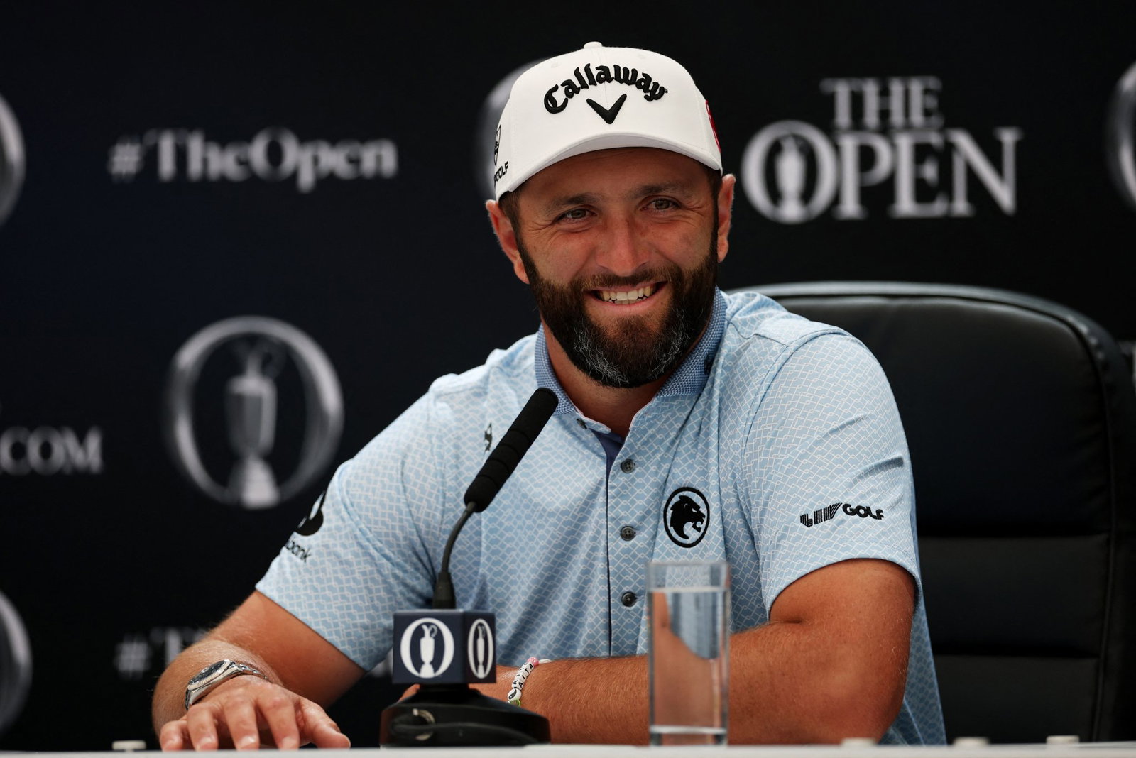 Jon Rahm speaks to reporters on Tuesday ahead of the 154th Open