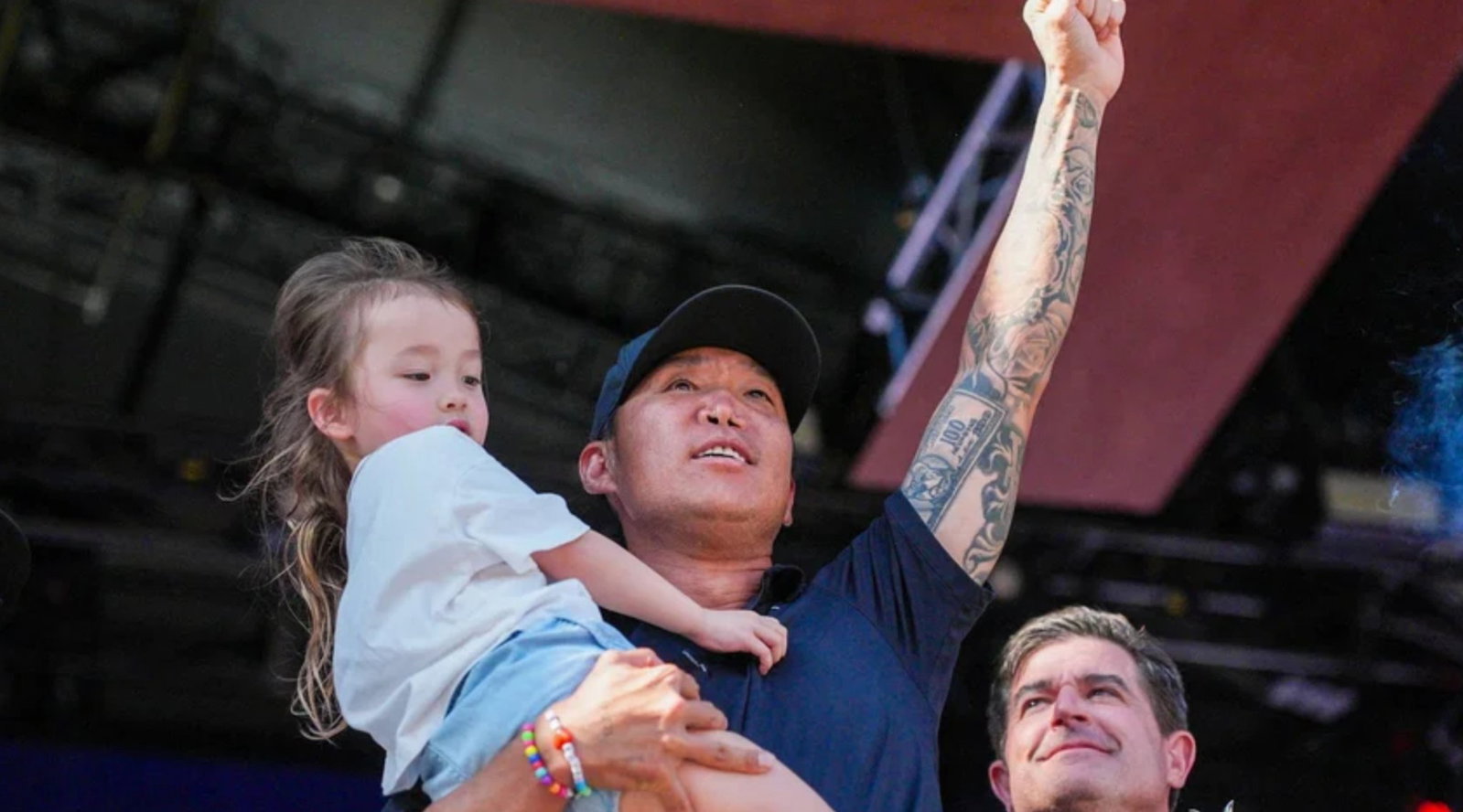 Kim with his daughter at Adelaide