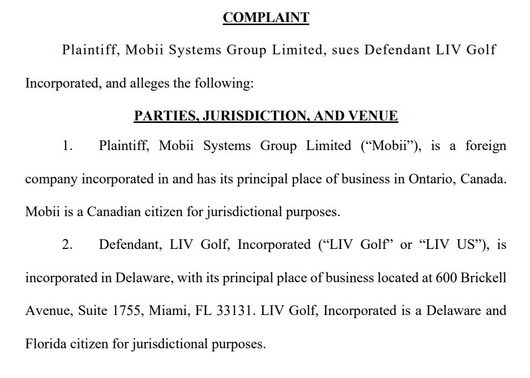 Mobii is suing LIV Golf