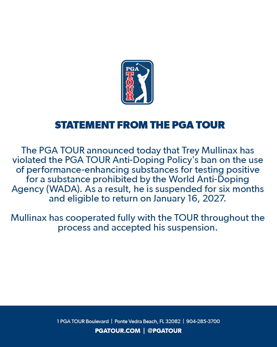 The PGA Tour issued a statement