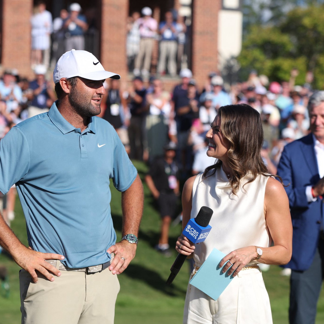 Scottie Scheffler with CBS' Amanda Balionis