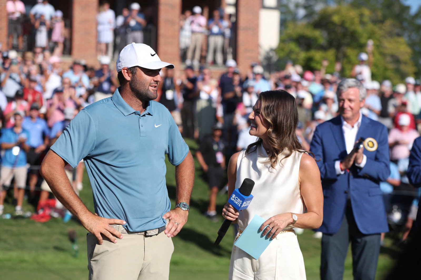 Scottie Scheffler with CBS' Amanda Balionis