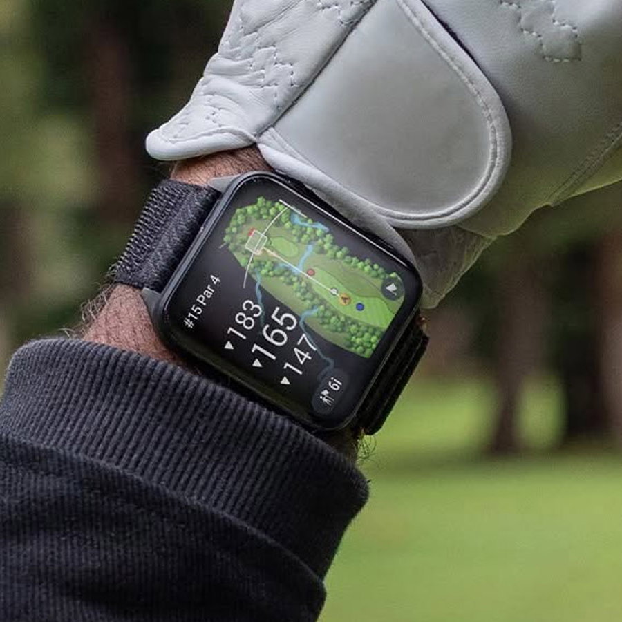 The Garmin Venu X1 watch being used for golf.