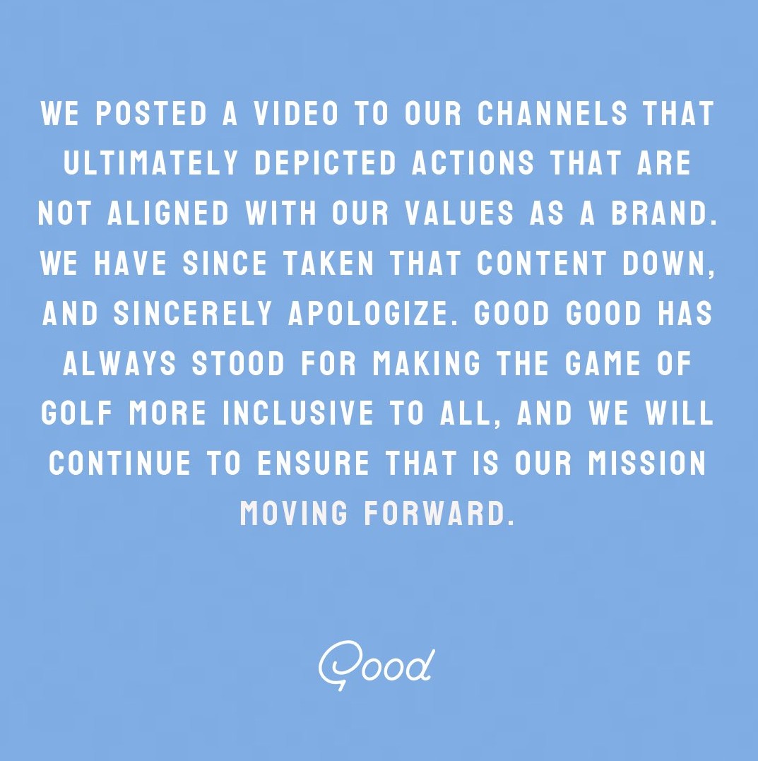 Good Good Golf's response on social media
