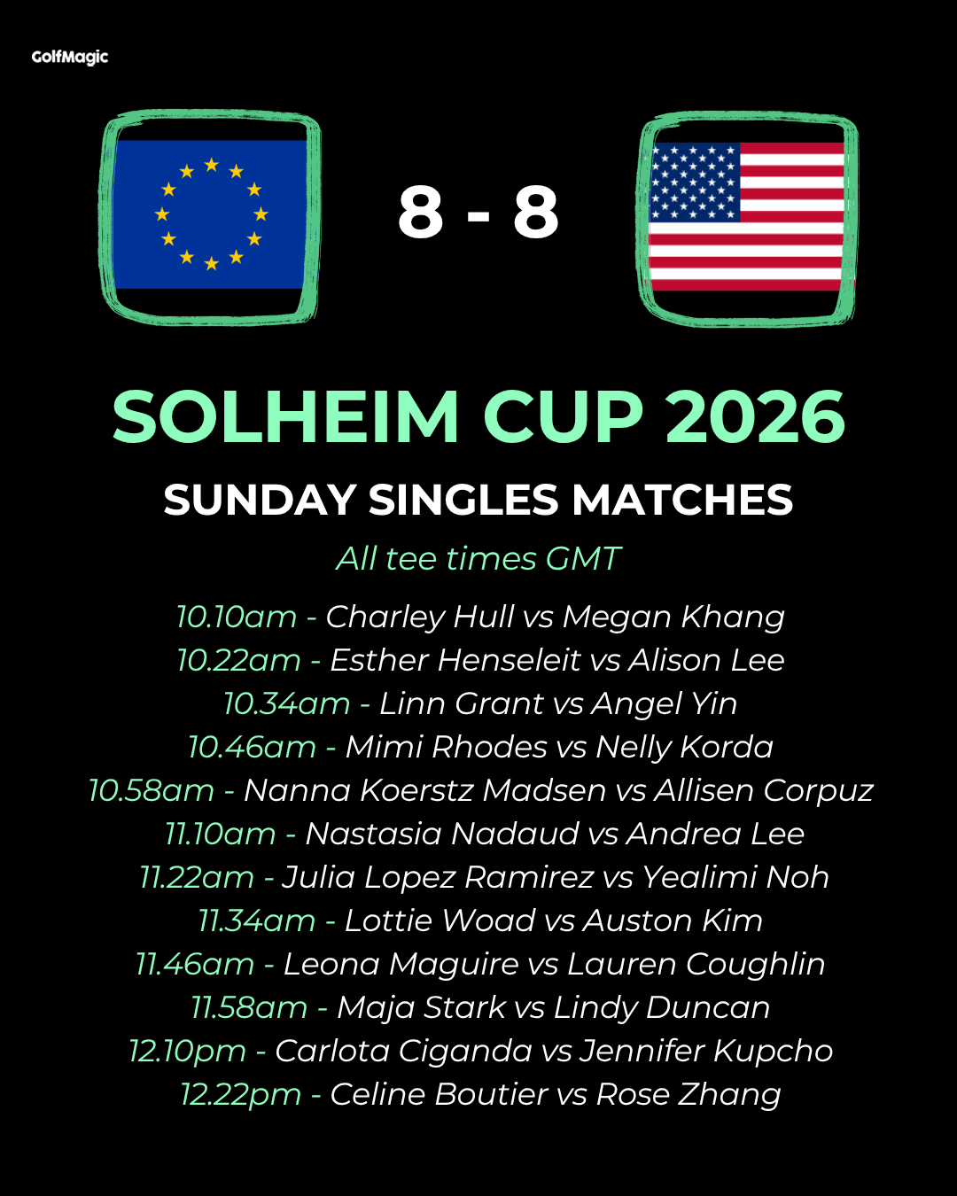 Sunday Singles at the 2026 Solheim Cup