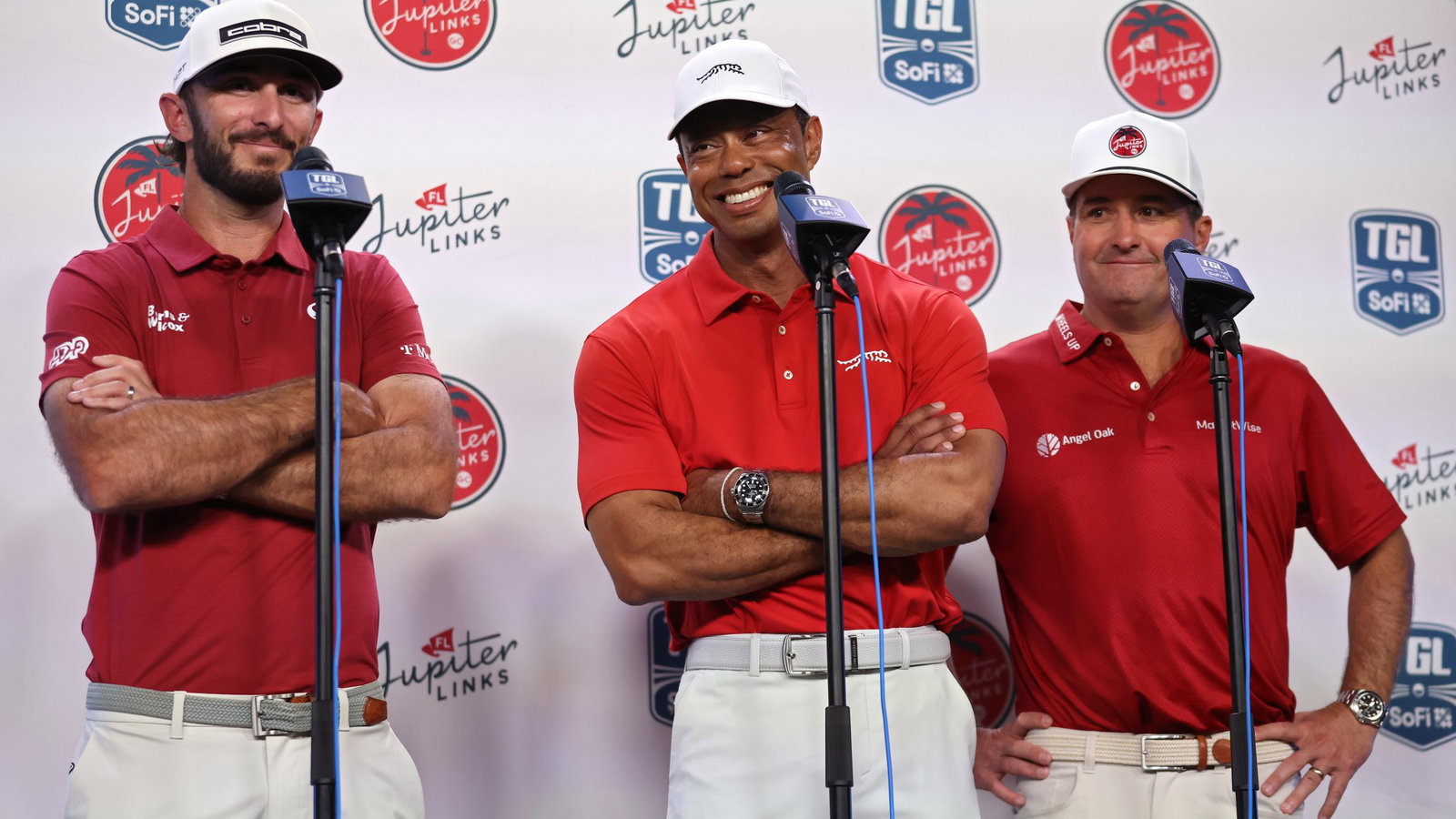 Max Homa, Tiger Woods and Kevin Kisner of Jupiter Links GC