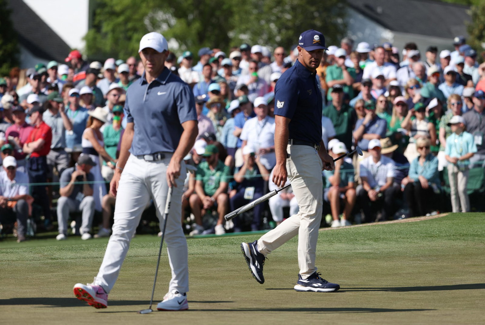 McIlroy and DeChambeau on the 9th green at Augusta