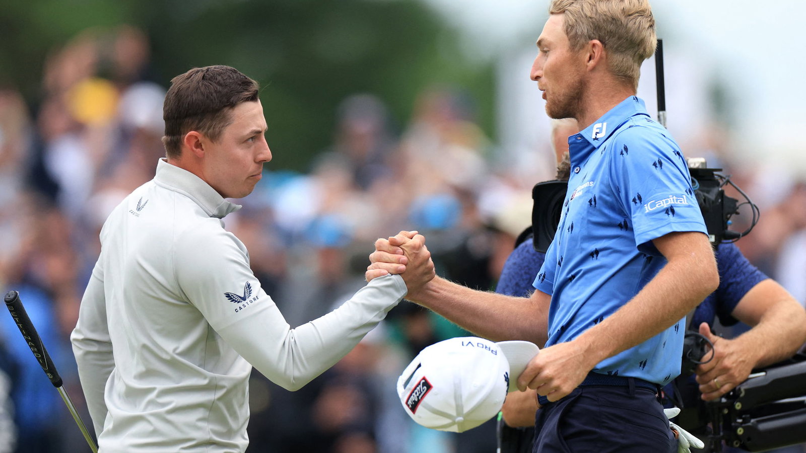 Will Zalatoris chip stops on top of Matt Fitzpatrick ball marker!