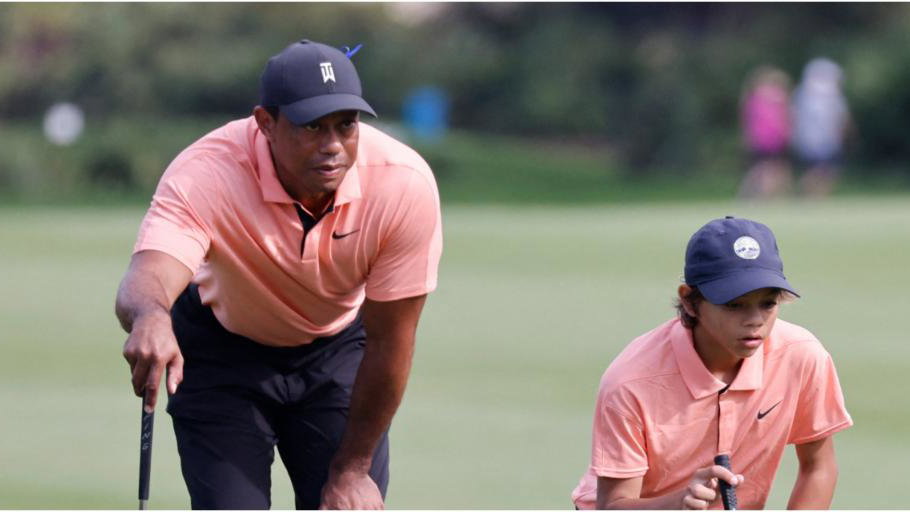 Tiger Woods and son Charlie pictured playing golf in Spain