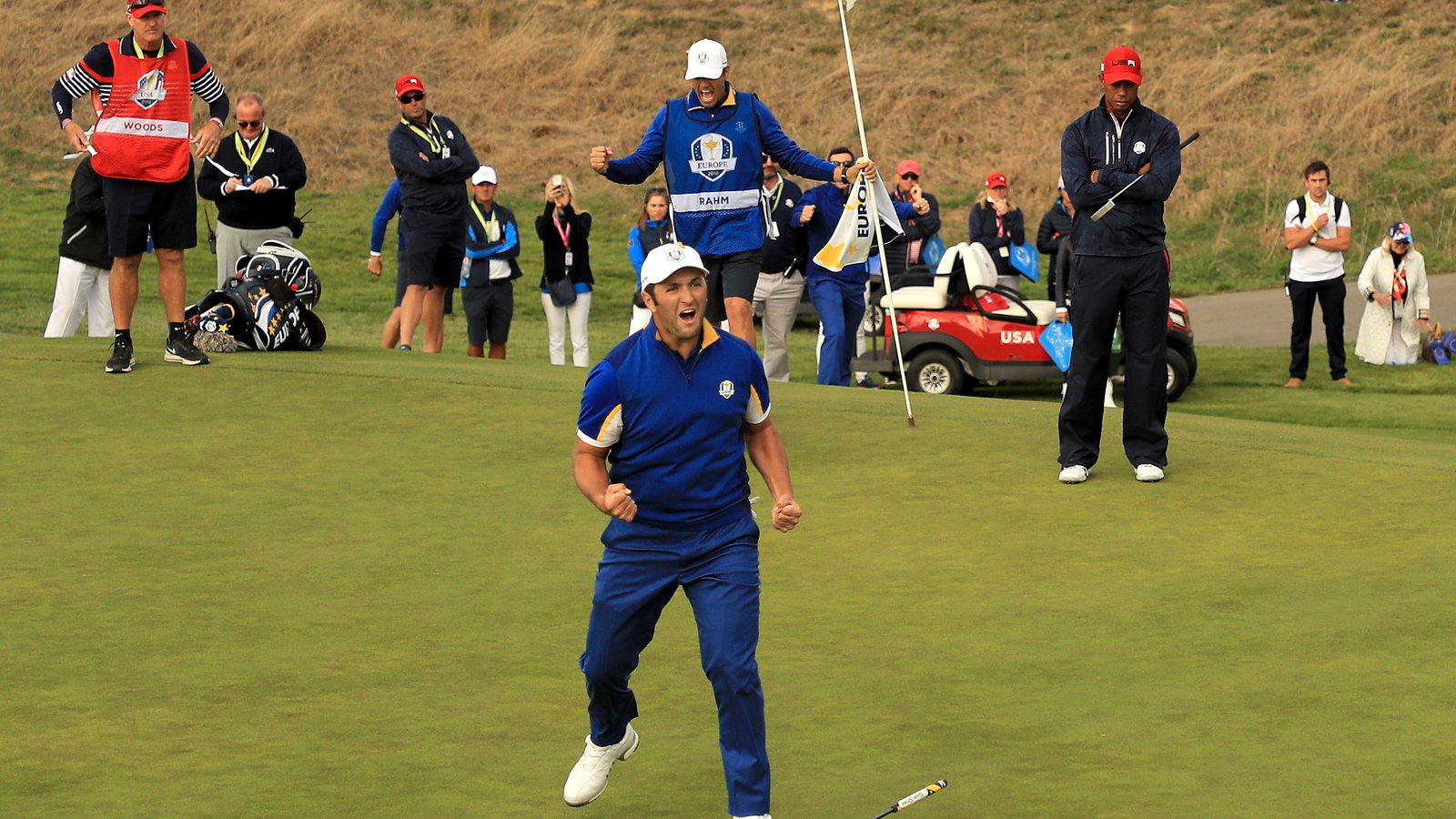 WATCH: Jon Rahm beats Tiger Woods, goes absolutely wild on green