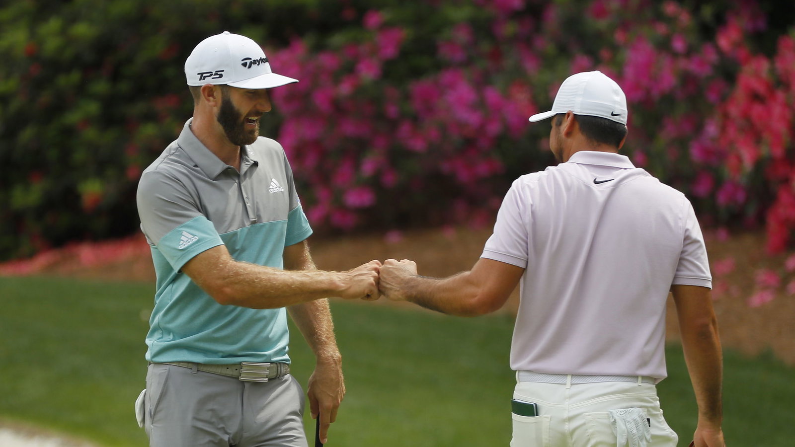 WATCH: Dustin Johnson finds water then chips in for birdie at Masters