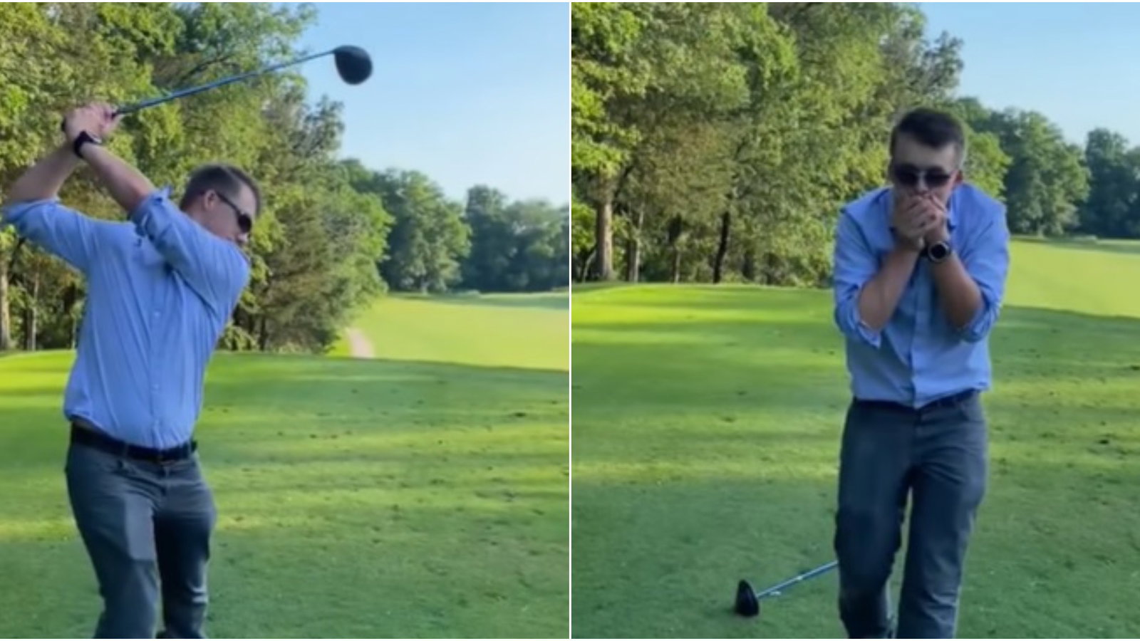 Golfer pauses longer than Hideki Matsuyama then SMASHES HIS TEETH with tee shot