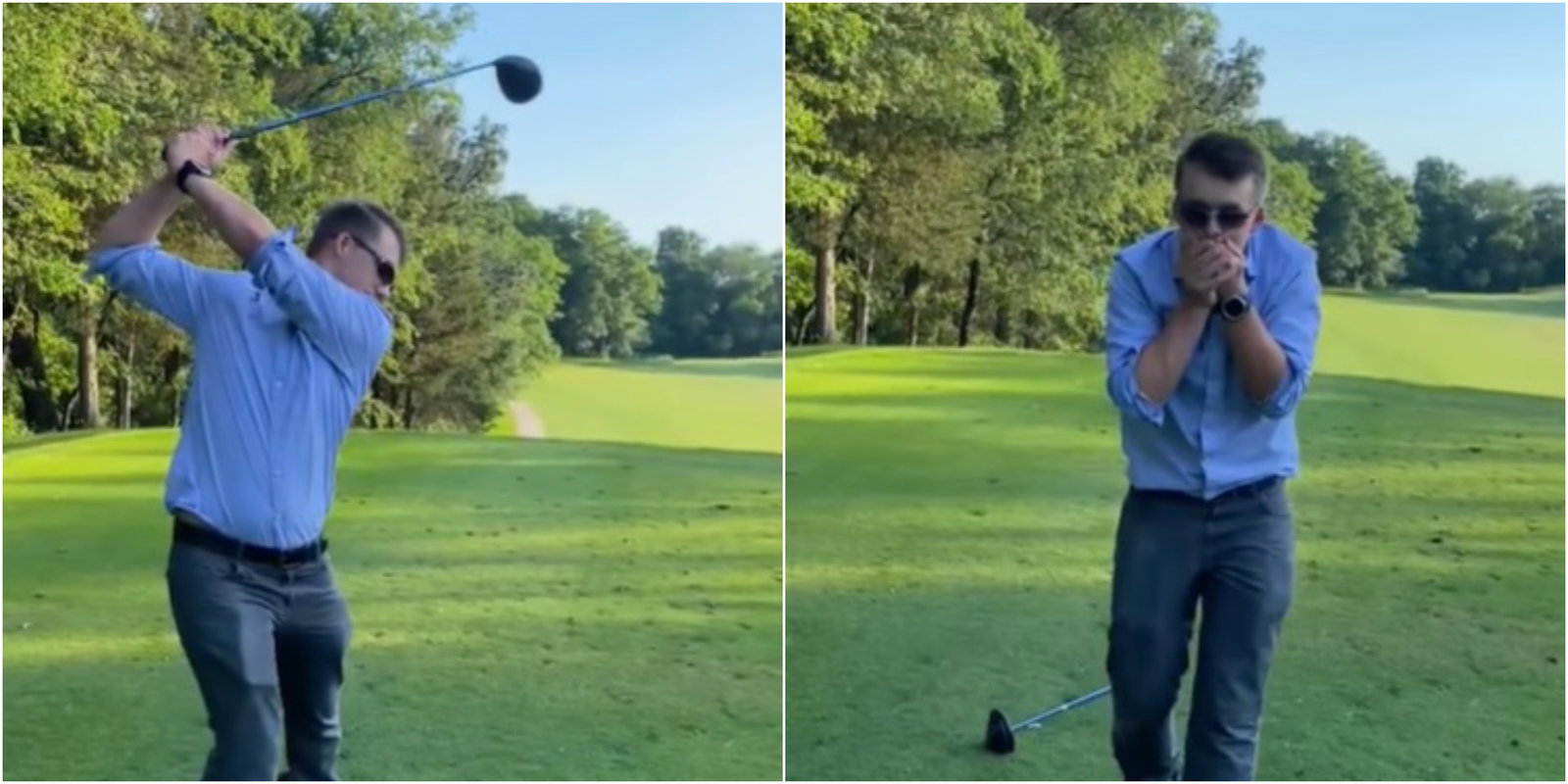 Golfer pauses longer than Hideki Matsuyama then SMASHES HIS TEETH with tee shot