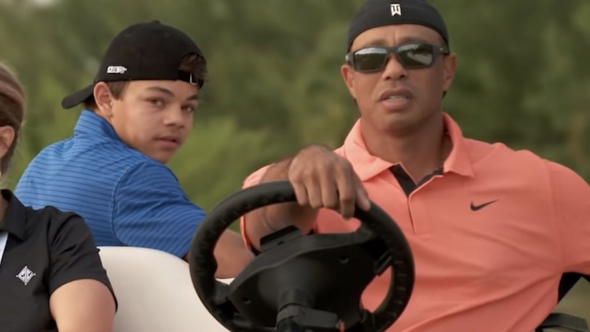 Charlie Woods already OUTDRIVING Tiger Woods; "What they feeding this kid?!"