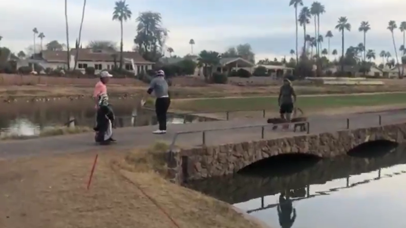 PGA Tour pro guards ball from lady walking her dogs at Phoenix Open qualifier!