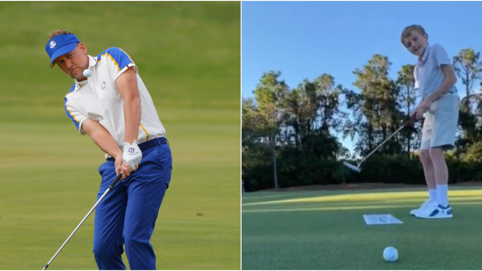 Ian Poulter's son Josh completes putting drill then CELEBRATES like his old man